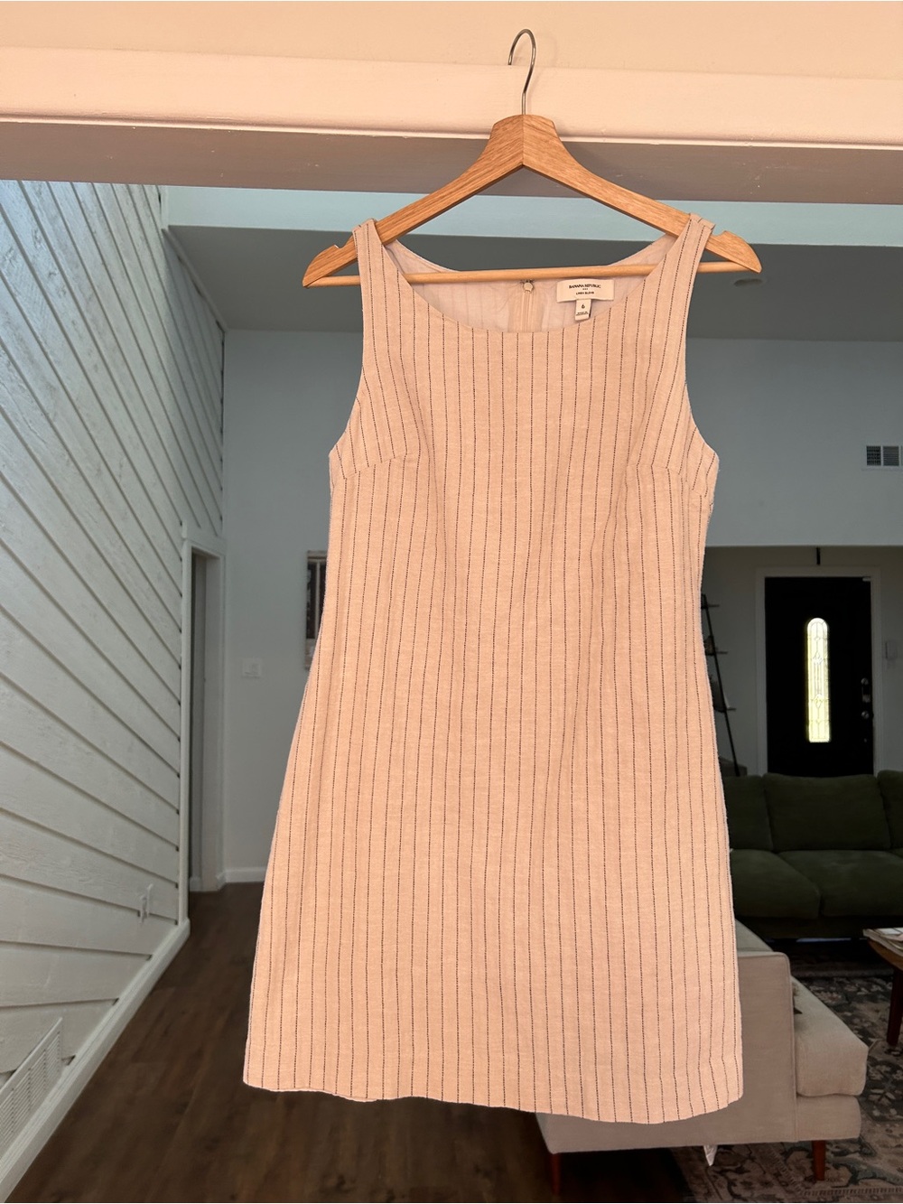 Banana Republic Beige Pinstripe Sleeveless Shift Dress